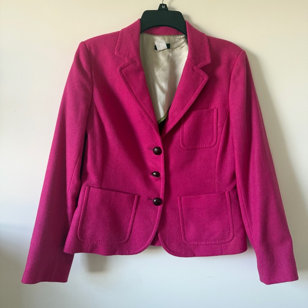 J. Crew 100% Wool Scottish woven Pink Blazer Jacket Size 10